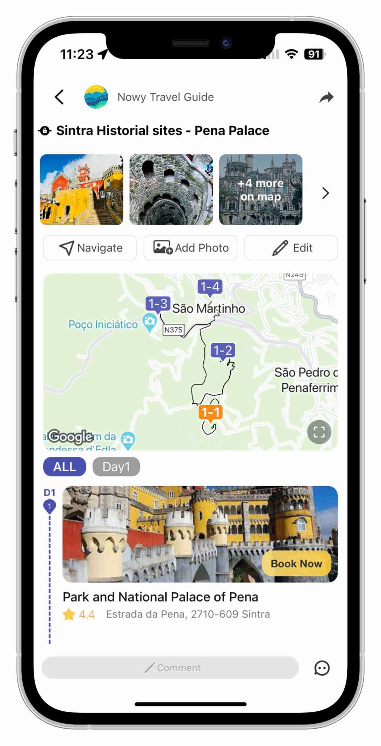 Nowy travel app to Pena Palace